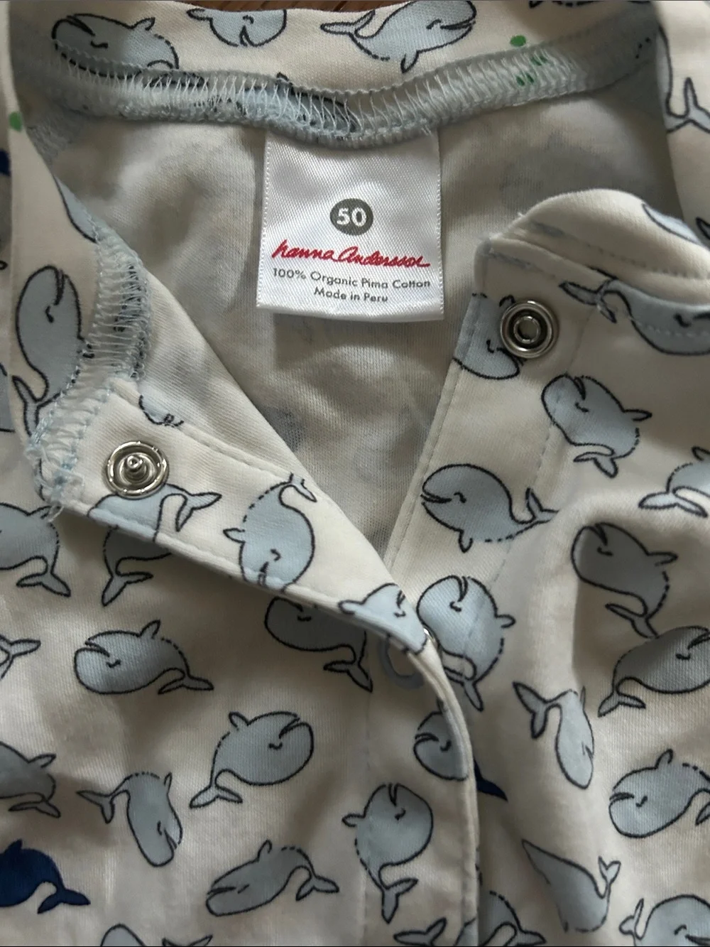 Hanna Andersson Footed One-Piece Blue Whale Print Organic Pima Cotton 0-3M